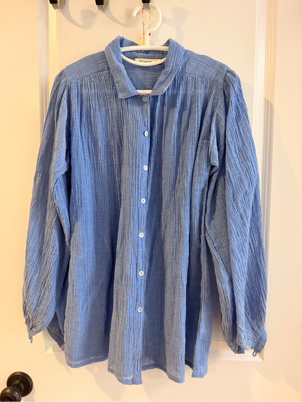 Mes Demoiselles Light Blue Textured Cotton Button-Down Shirt